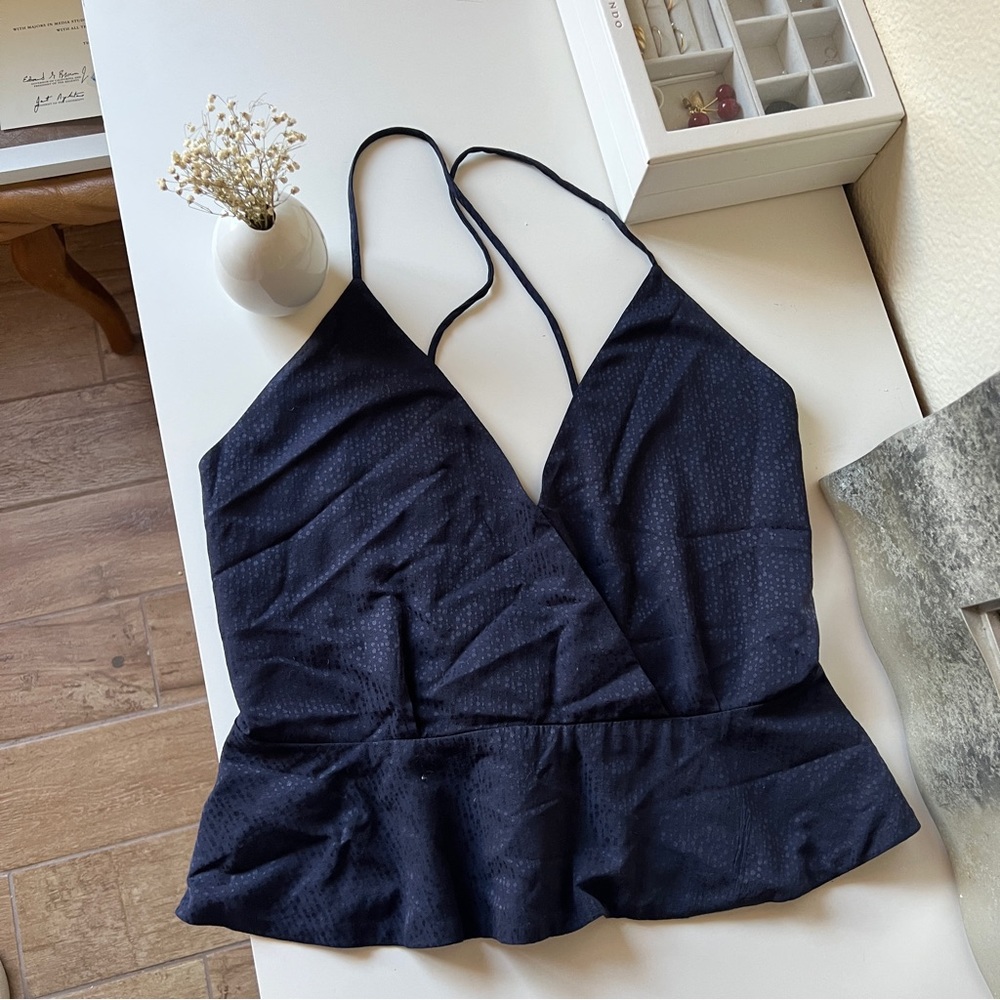 Navy Strappy Low Back Tank Top | Zara
